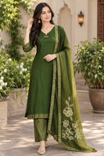 Premium chinon full suit set in green with gotta detailing