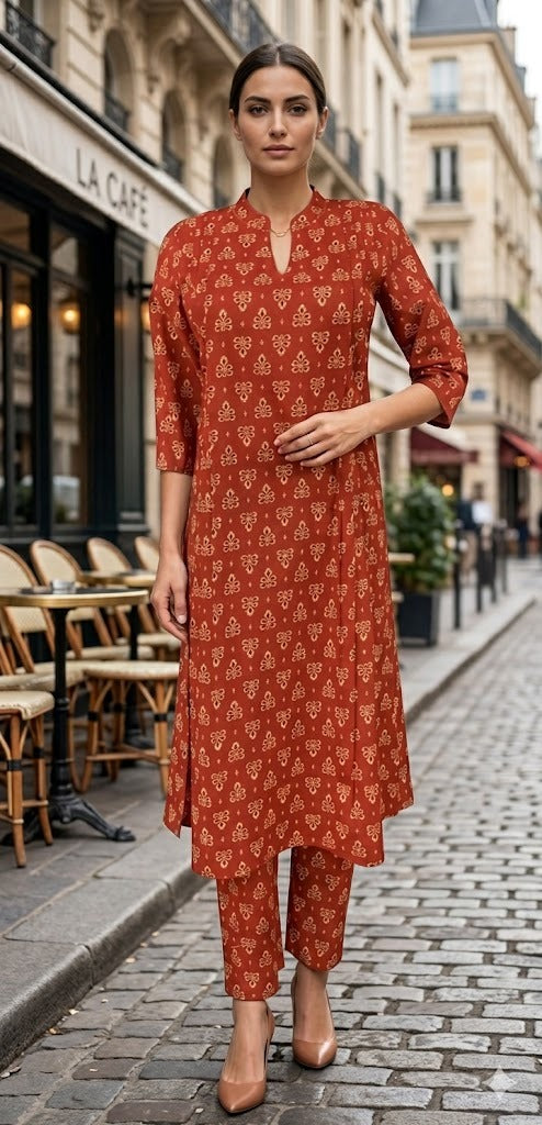 Pure cotton digital printed Co ord in red