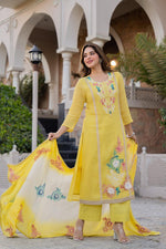 Premium organza fully embroidered suit set in yellow