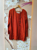 Premium chinon heavy handwork sequins and mirror work full suit in orange
