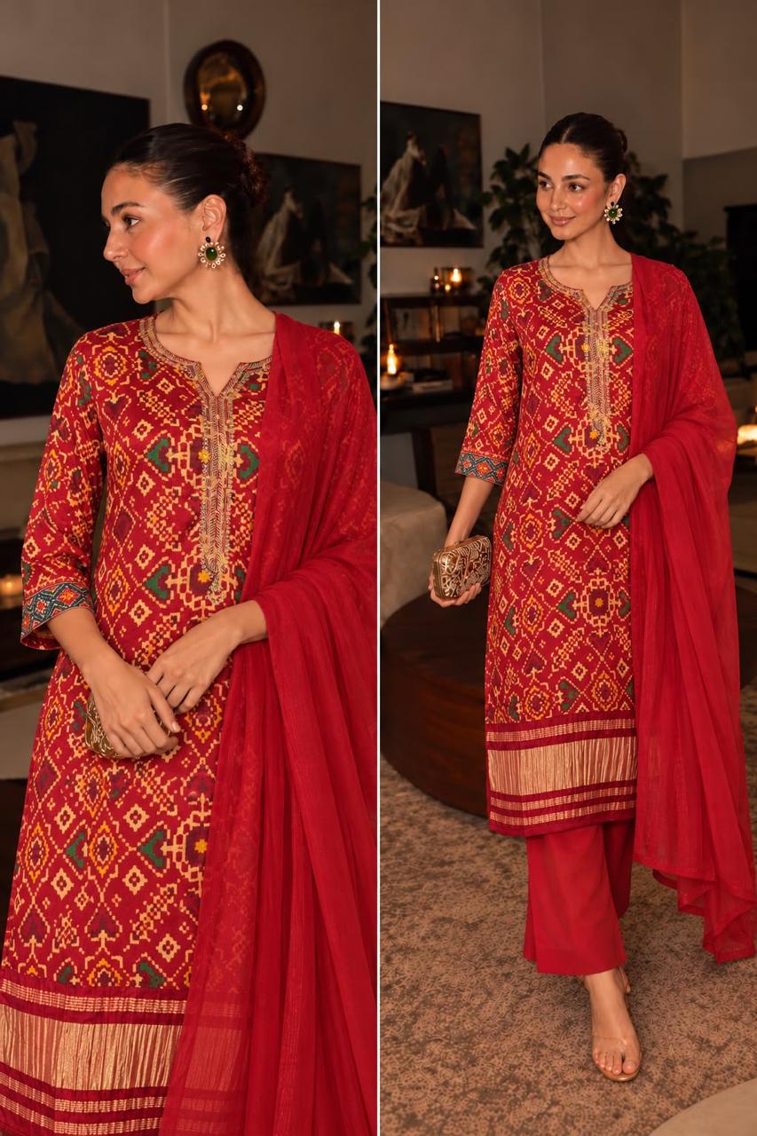 Wow gaji Patola lakri patta suit in rust