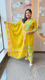 Yellow lace detailing pure cotton suit set
