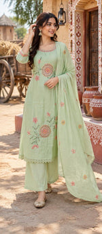 Wow Mul chanderi in pista green with gorgeous detailing