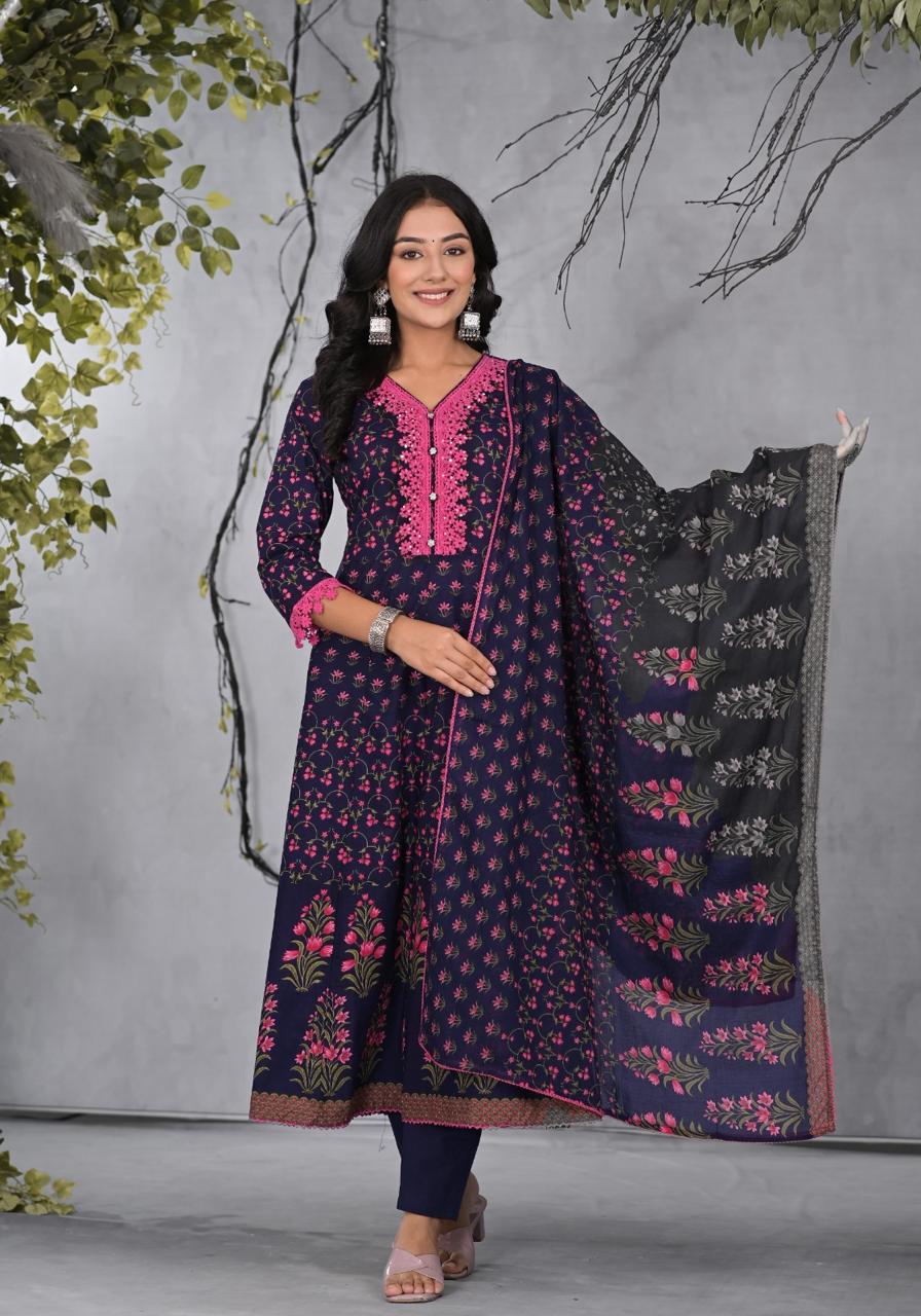 Pure cotton Anarkali with lace detailing