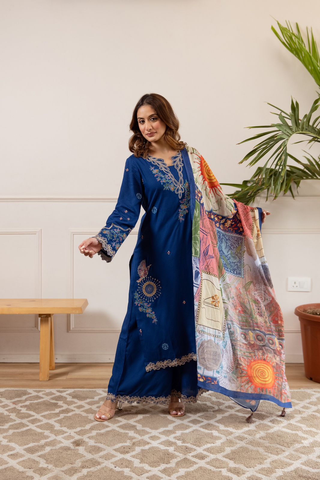 Restocked heavy rayon designer co ord in blue
