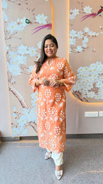 Restocked on high demand ! Celebrity design embroidered Mul chanderi kurta pant