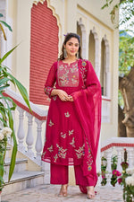Premium organza fully embroidered suit set in pink