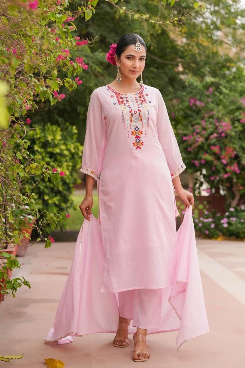 Premium pink Mul cotton lining suit set