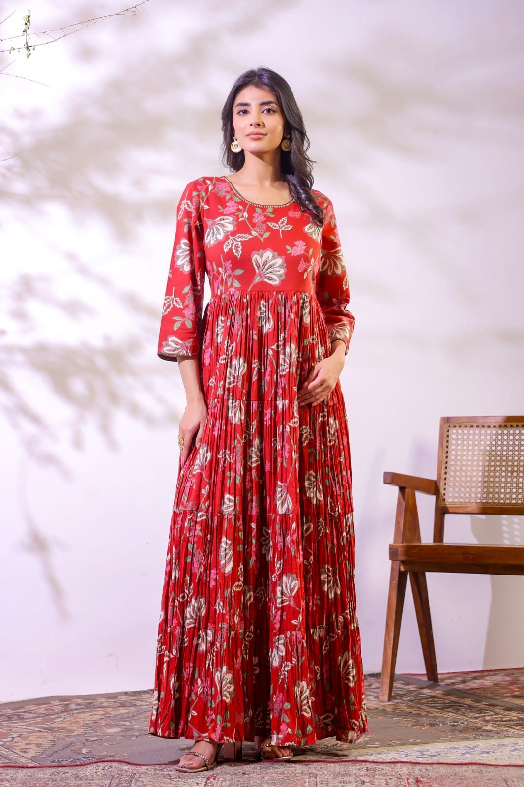 Beautiful cotton one piece digital printed cotton gown in red