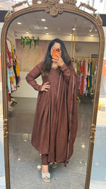 Premium Alia cut cotton suit set in brown