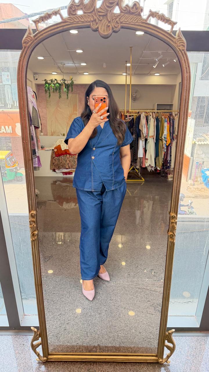 Super soft denim cotton co ord in blue