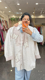 Applique work organic cotton Co ord set in light brown