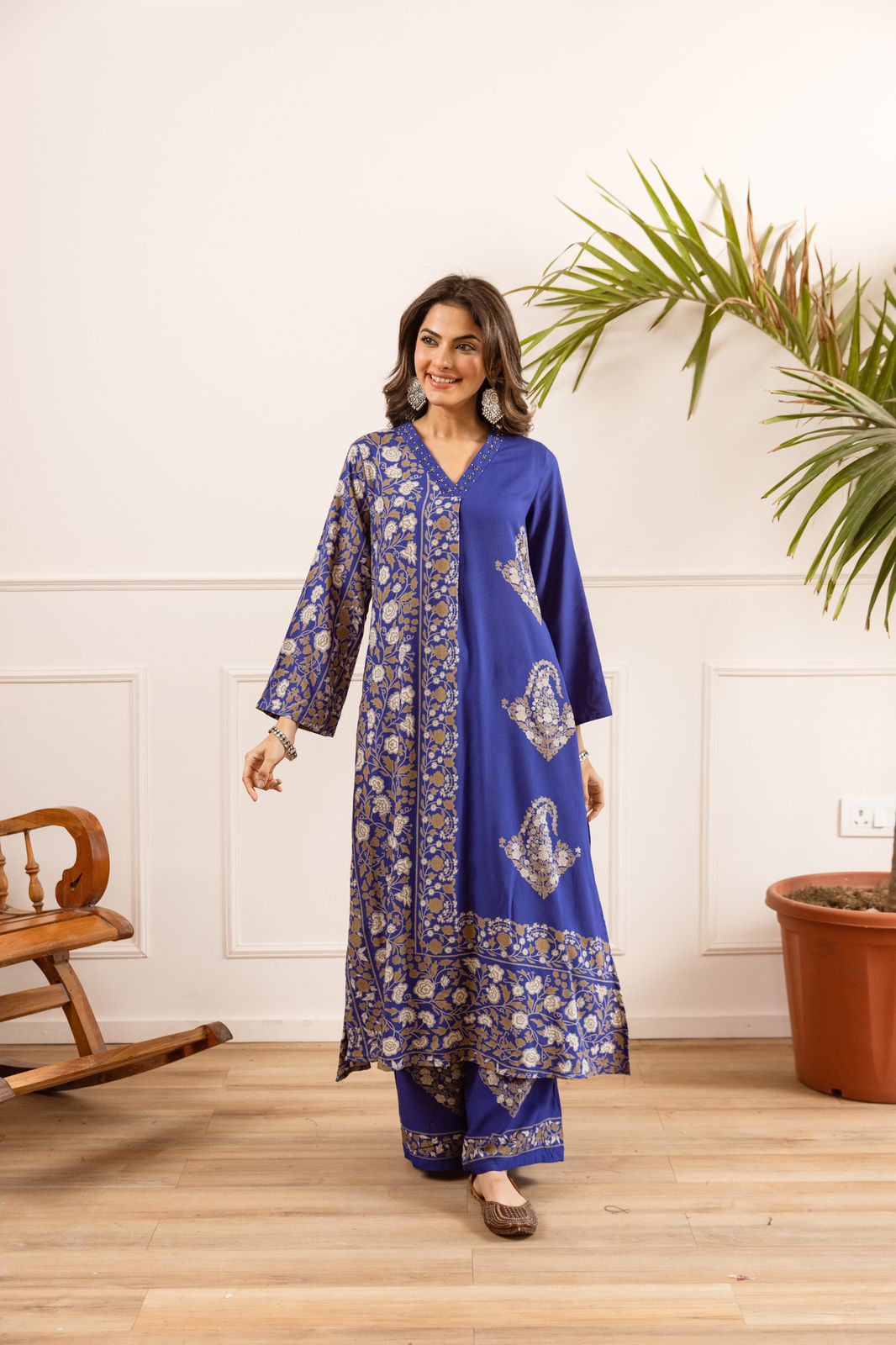 Premium slub cotton kurta pant in royal blue