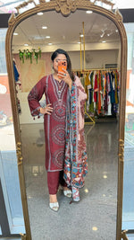 Pure Mul silk digital printed suit set in red