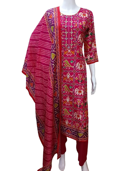 Russian silk Patola suit set in pink