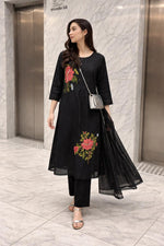 Pure cotton fully embroidered in black