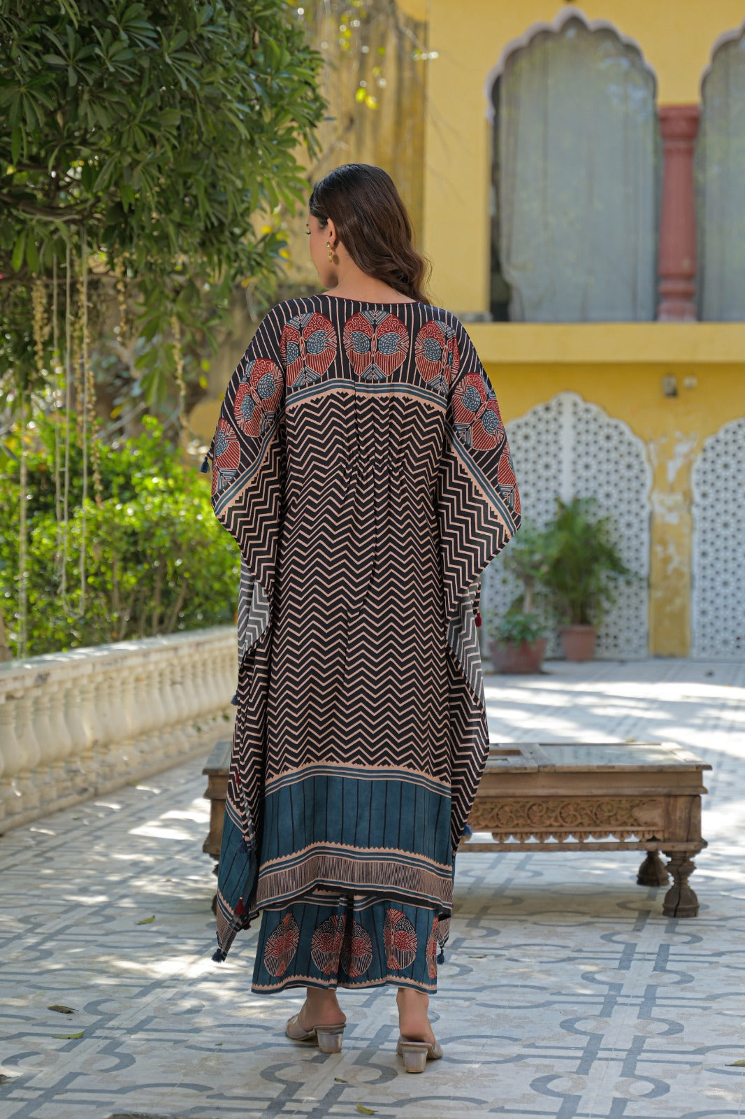 Premium Mul silk ajrakh kaftan co ord