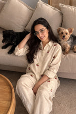 Cherry cross stitched cotton embroidered co ord set
