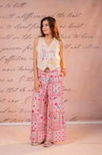 Embroidered cotton top paired with plazzo pants