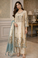 Viscose silk digital printed plus embroidered suit set