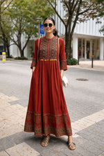 Mul cotton ajrakh gown with lining in red