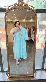 Premium sily cotton embroidered lining full suit set in powder blue