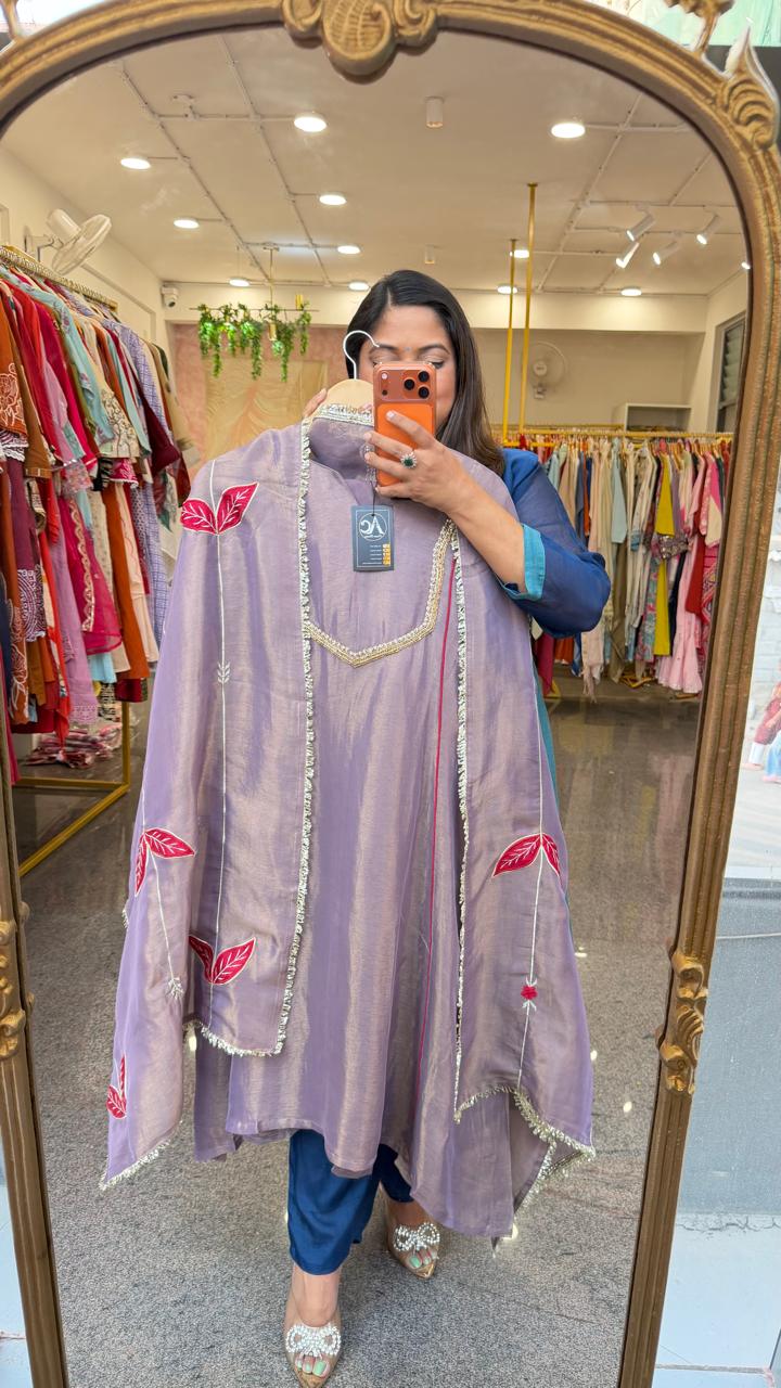 Premium glass tissue applique work full suit set