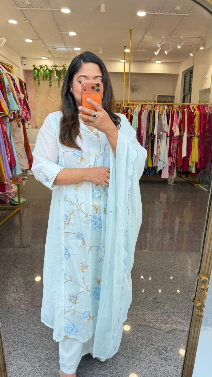 Restocked the super best selling Mul cotton suit set in blue