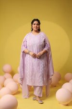 Pretty Mul cotton lavender chikankari suit set