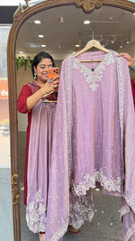 Tissue applique suit set heavy party wear with heavy pearl work