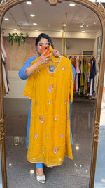 Pretty Mul cotton lining fully embroidered suit set in yellow