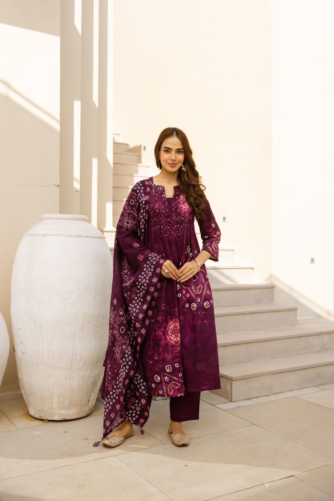 Pretty cotton shivori full suit set in wine