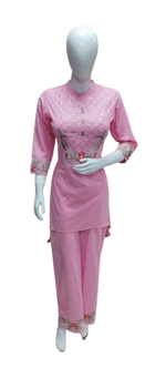 Pure cotton embroidered co ord in pink