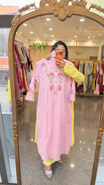 Premium cotton embroidered full suit set in pink