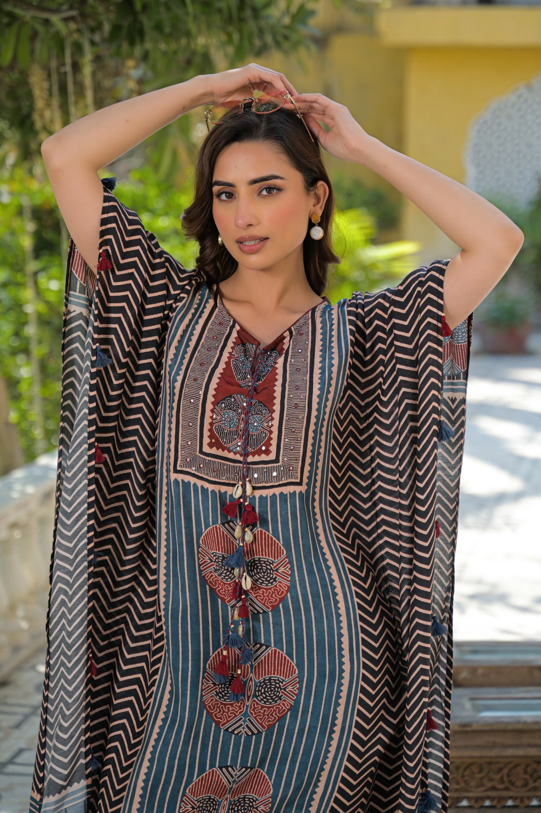 Premium Mul silk ajrakh kaftan co ord