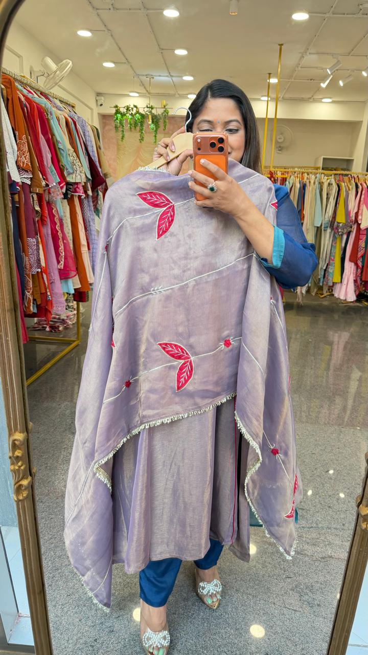 Premium glass tissue applique work full suit set