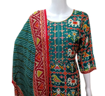 Russian silk Patola suit set in green