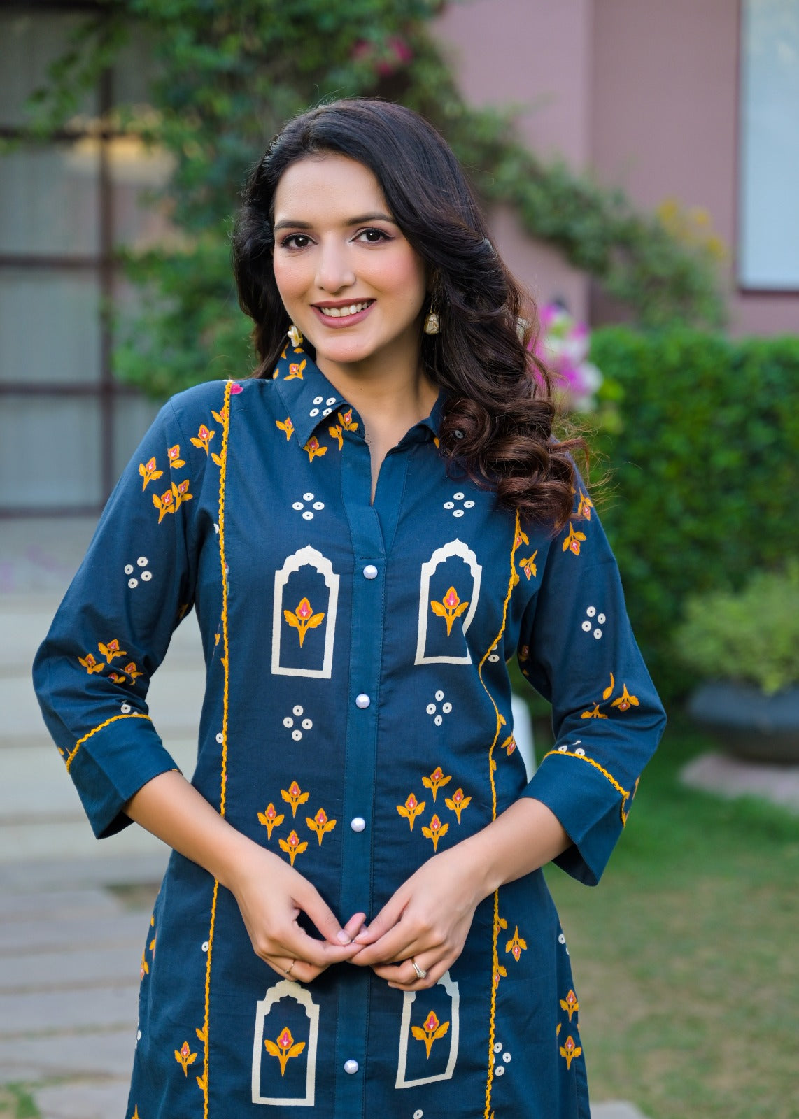 Pretty cotton bandhani co ord set in blue