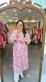 Restocked on high demand ! Celebrity design embroidered Mul chanderi kurta pant in powder pink