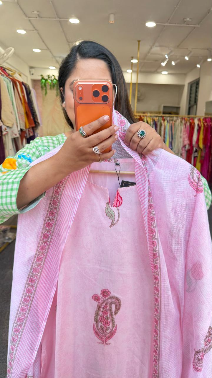 Pure cotton lining full suit set in pink