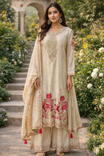 Premium chinon hand embroidered plazzo set