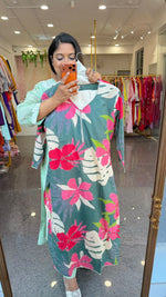Pretty cotton githan work paired with applique dupatta and both sides pocket pant in green