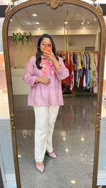 Super super pretty handwork pure mulchanderi Co ord comes with inner in powder purple