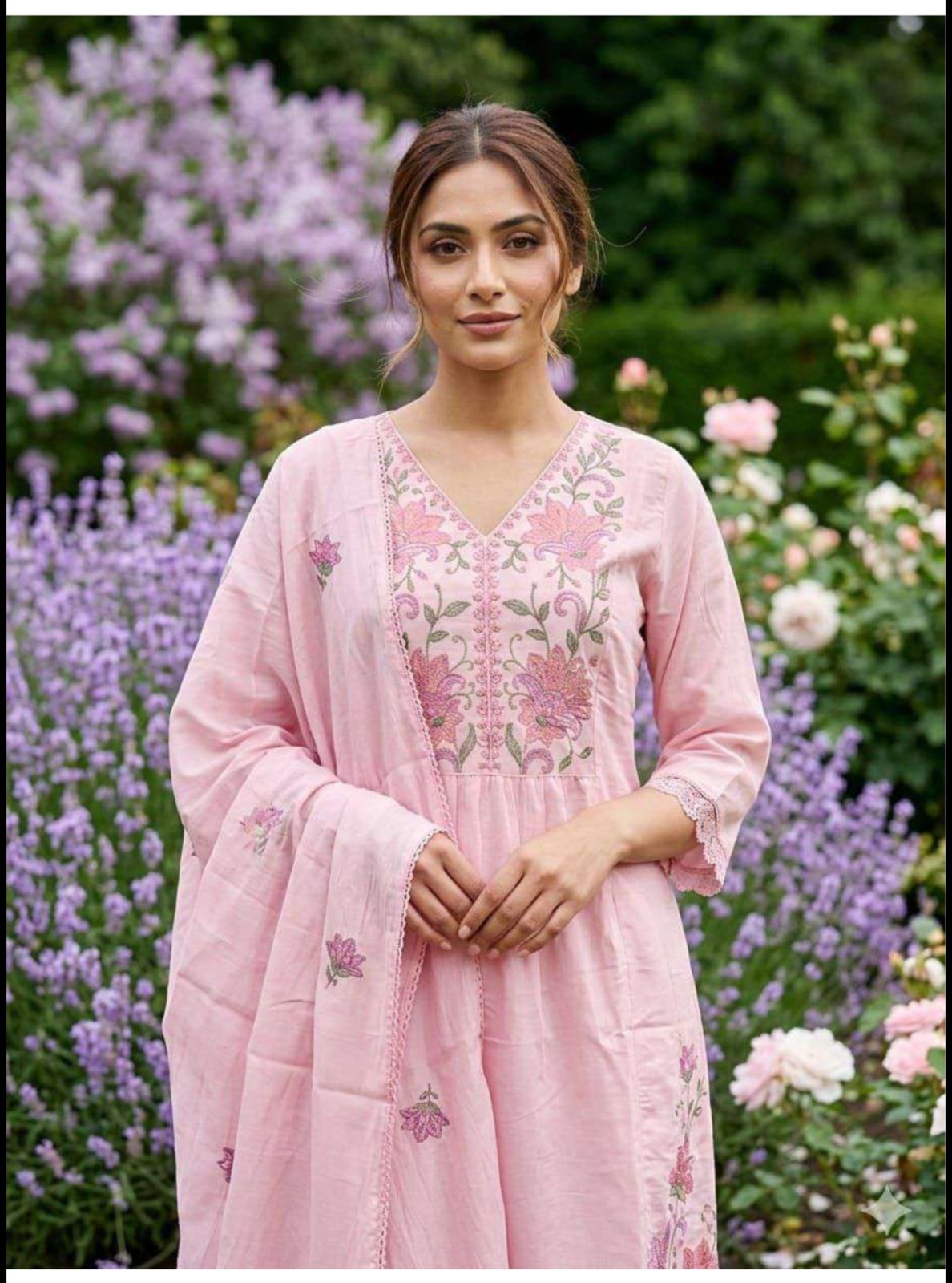 Pretty muslin embroidered suit set