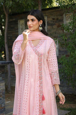 Super smart Hakuba shifli textured cotton Anarkali suit set in pink