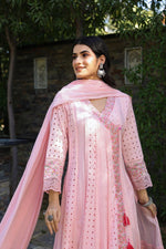 Super smart Hakuba shifli textured cotton Anarkali suit set in pink