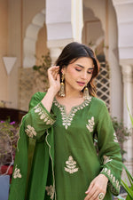 Premium pure soft silk full zari embroidered full suit set in green