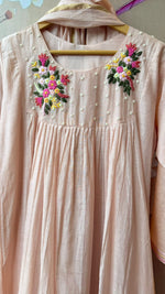 Pure Banarasi Mul chanderi pretty embroidery in nude pink