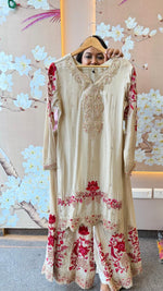 Premium chinon hand embroidered plazzo set