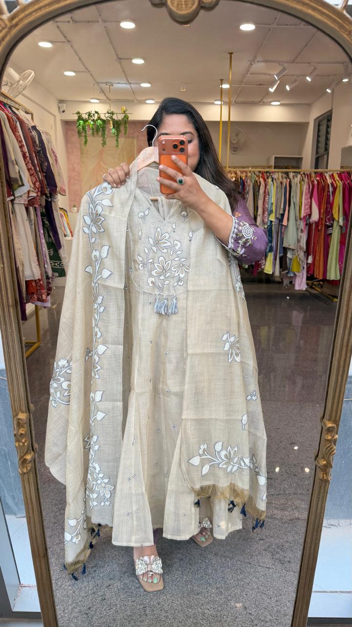 Fully embroidered super premium Mul chanderi suit set